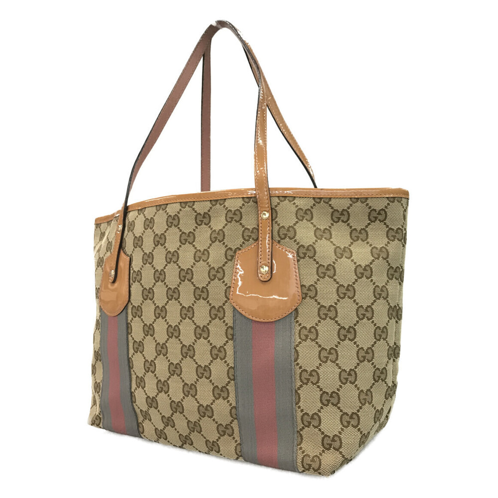 Gucci patent leather Web GG signature tote bag Jolicoeur trim beige